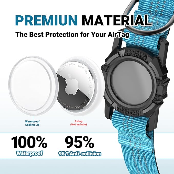 AirTag Dog Collar and Leash, IP68 Waterproof Integrated with Reflective, Ultra-Durable, Comfortable
