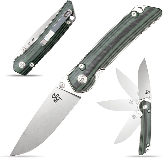 Sitivien ST128 Folding Knife,D2 Blade G10 Handle Safety Liner Lock EDC Tool Knife for Outdoor