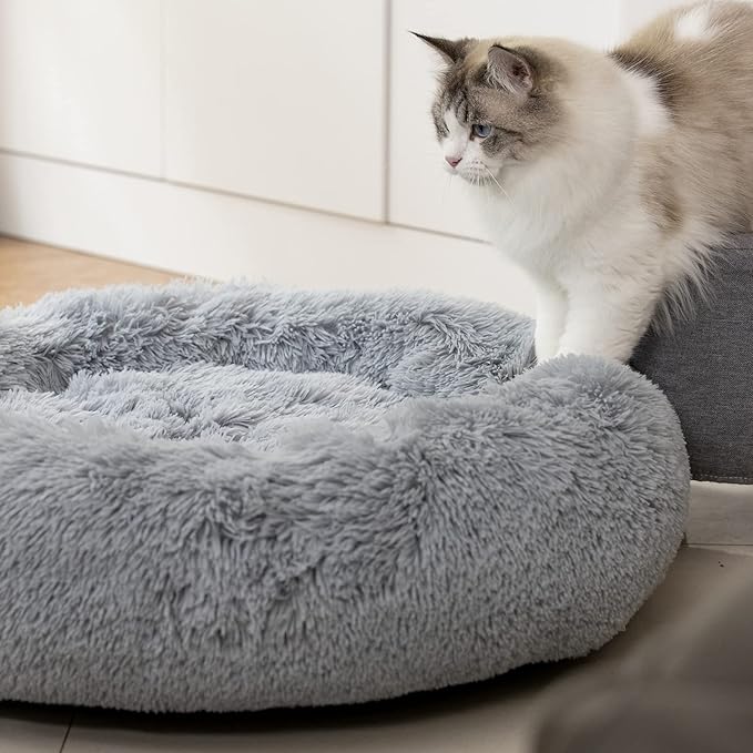 Anti Anxiety Round Fluffy Plush Faux Fur Warm Washable Dog Bed & Cat Bed, Original Bed for Small