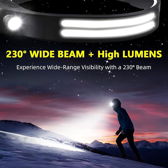 LED Headlamp Rechargeable 6PCS - 230° COB Super Bright Head Lights for Forehead, Hard hat Light for