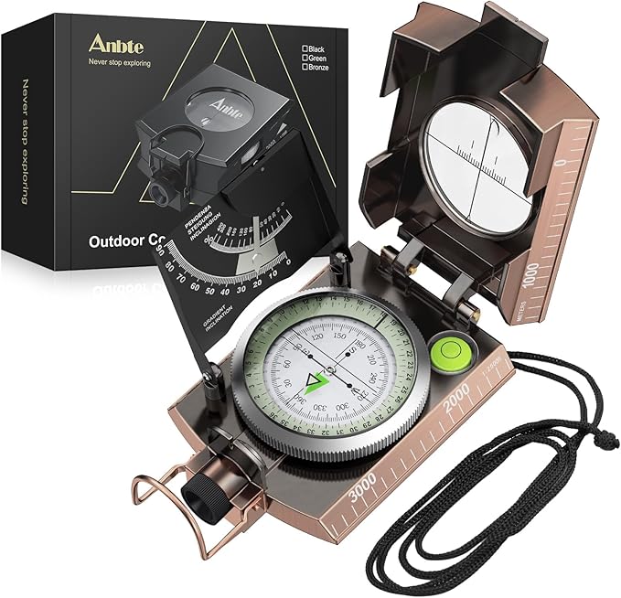 Compass Hiking Survival, IP65 Waterproof Metal Compass with Sighting Clinometer and Carry Bag