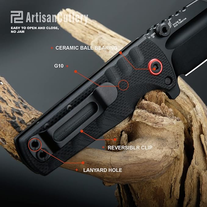ARTISANCUTLERY Tactical Knife Proponent Subsize (1820PS) D2 Steel Black PVD Blade with G10 Handle