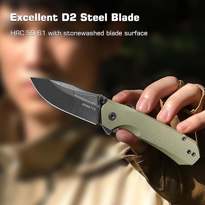 EDC Pocket Knife Rhino,3" D2 Steel Blade Durable G10 Handle, Folding Pocket Knives with Reversible