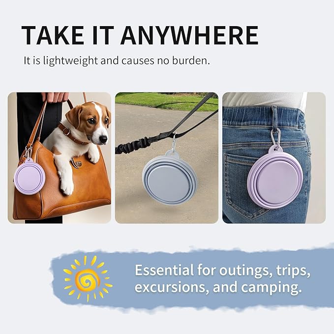 Collapsible Dog Bowls 2-Pack, Portable Travel Dog Bowl with Carabiner, Food-Grade Silicone Pet Bowl