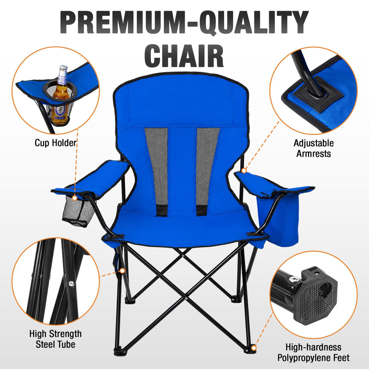 Camping Chairs for Adults 2 Pack, Folding Chair with 4-Can Cooler Bag & Cup Holder, Portable Heavy
