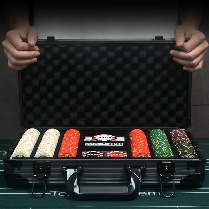 14 Gram Clay Poker Chips Set Texas Hold’em 300PCS Poker Chips Set Numbered Chips with High-End Chip