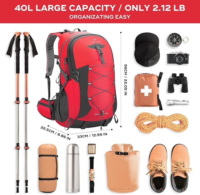 Maelstrom Hiking Backpack,Camping Backpack,40L Waterproof Hiking Daypack with Rain