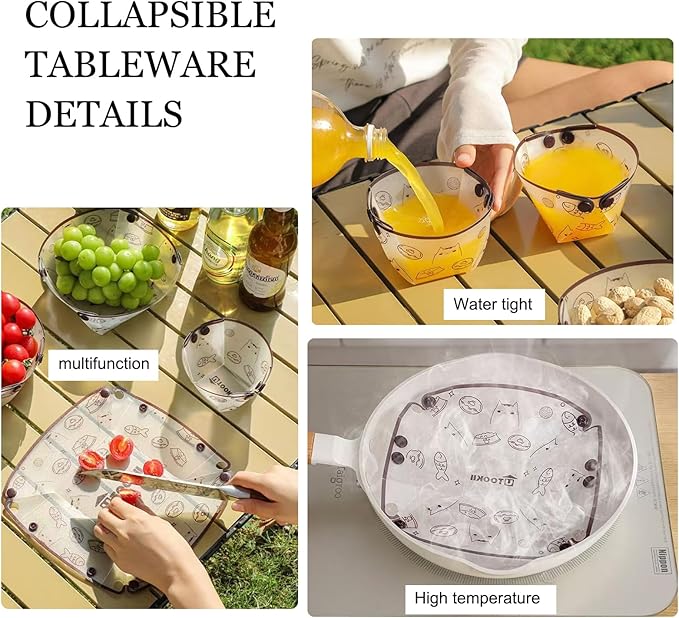 MIUPOO Collapsible Plate Set,Portable Mess Kit,Food Grade Material Free Folding Plate for Lunch