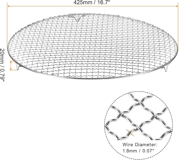 HARFINGTON Round Cooking Rack 16.7-inch 201 Stainless Steel Cross Wire Barbecue Grill Net with 20mm