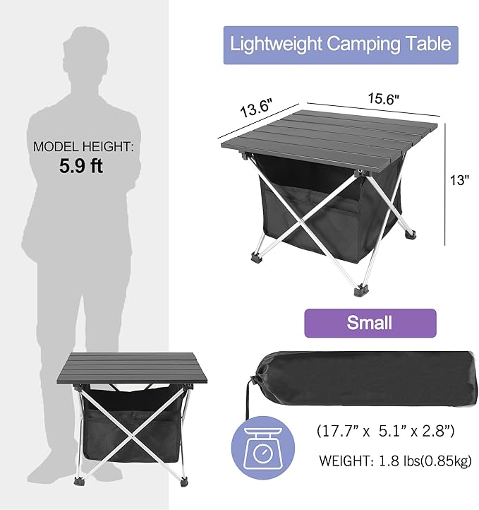 Grope Portable Camping Table Ultralight Aluminum Camp Table with Storage Bag,Beach Table for Sand