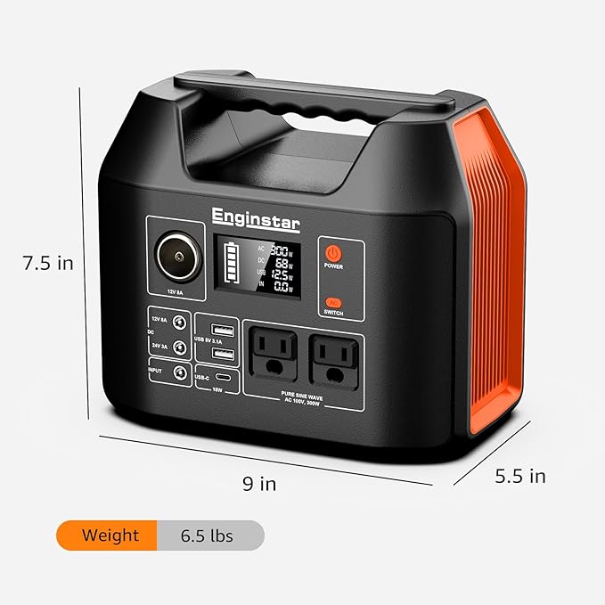 EnginStar Portable Power Station 300W 296Wh Battery Bank with 110V Pure Sine Wave AC Outlet for