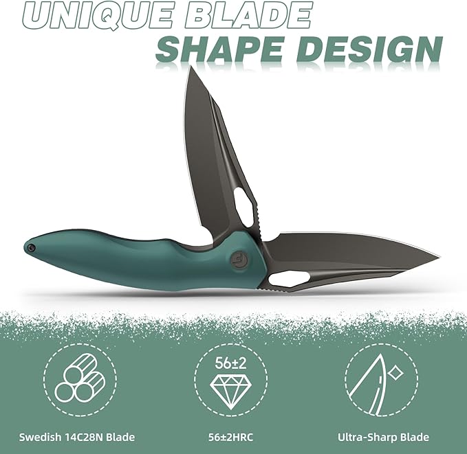 FINTISO Apollo Pocket Knife, 3.3" 14C28N Blade Aluminum Alloy Handle Folding Knife with Liner Lock