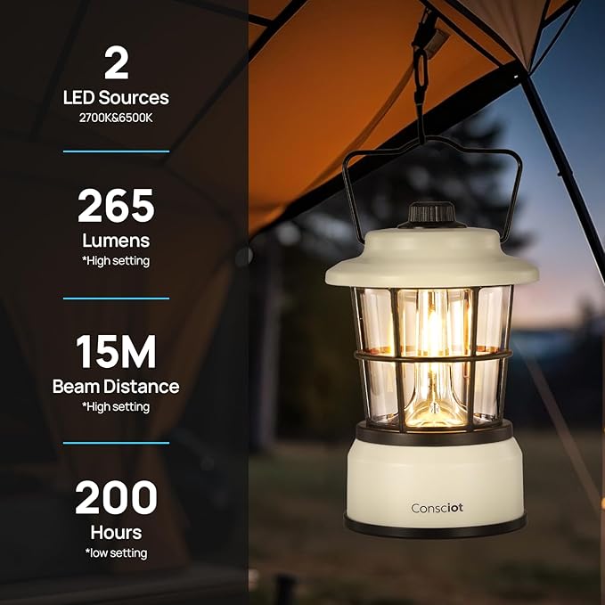 Consciot CL1 Mini Dual Light Sources LED Lantern, Retro Style Battery Powered Lamp, Dimmable Warm