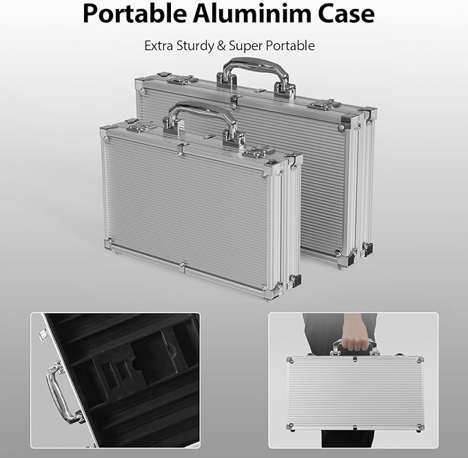 Poker Set 500-pcs with Aluminum Carrying Case & 11.5g Professional Weight Chips 2 Decks Plus 5