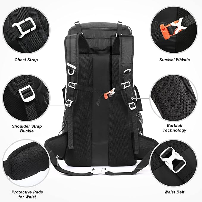 HOMIEE 50L Hiking Backpack Travel Bag Waterproof Camping Rucksack with Rain Cover Lightweight