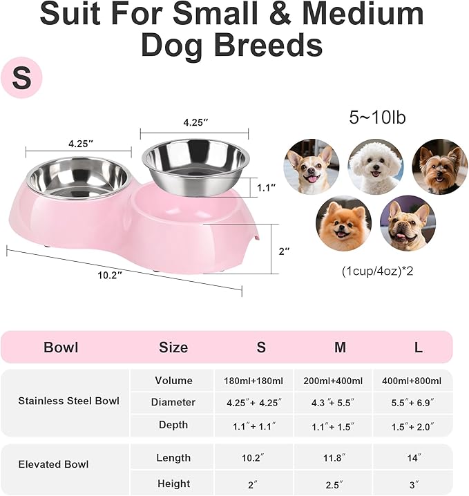 Stainless Steel Dog Bowls Set ??Dual Non-Slip Pet Dishes with 2 Small (4oz*2) Bowls & Durable Resin