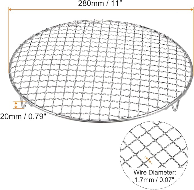 HARFINGTON Round Cooking Rack 11-inch 201 Stainless Steel Cross Wire Barbecue Grill Net with 20mm