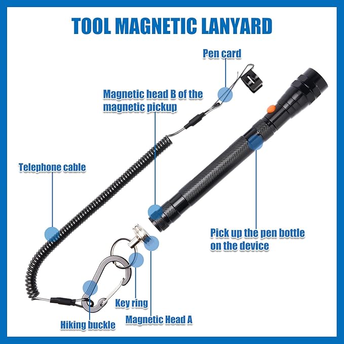 VIBELITE Gifts for Dad, Magnetic Flashlight with Tool Magnetic Lanyard, Telescoping Magnet Pickup