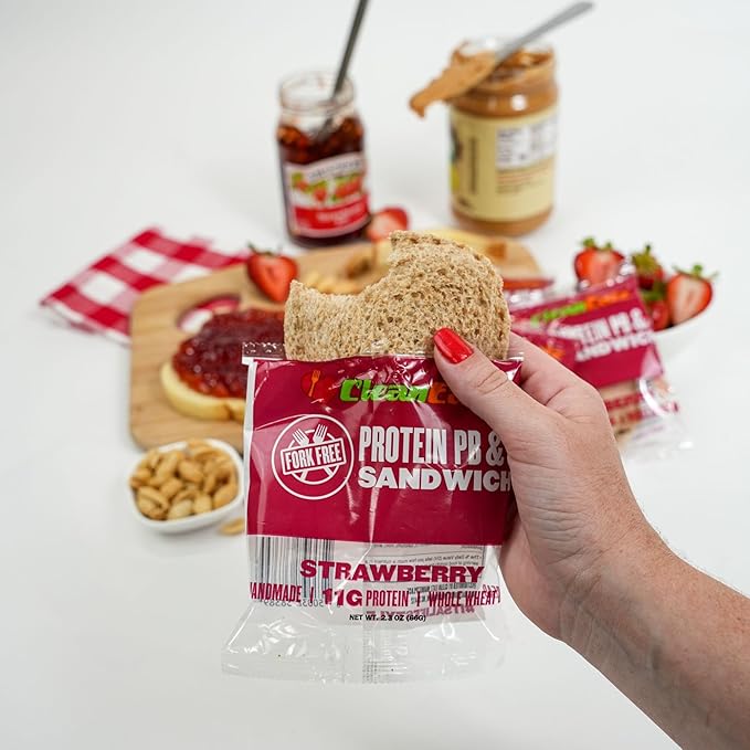 Clean Eatz PB&J Sandwich, High-Protein Strawberry – 16 Singles, Whole Grain & Low Sugar