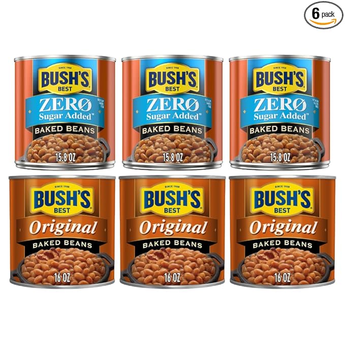 Bush?™s Best Baked Beans Variety Pack, Zero Sugar & Original, 16 oz Cans (Pack of 6)