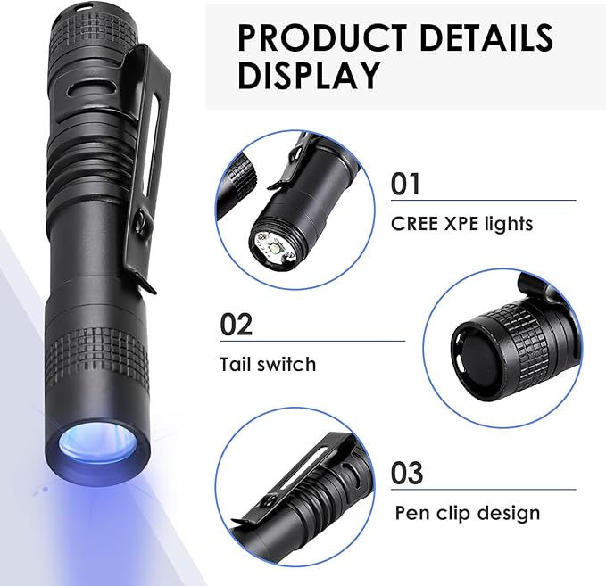 Mini Pocket Flashlight, Small LED Pen Light with Clip, 500 Lumen Torch Powered by AAA Battery