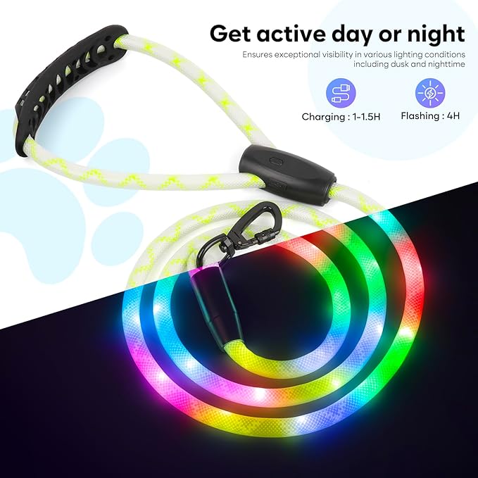 Colaseeme Light Up Dog Leash, LED Pet Leashes USB Rechargeable, Glow Safety Dogs Lights at Night