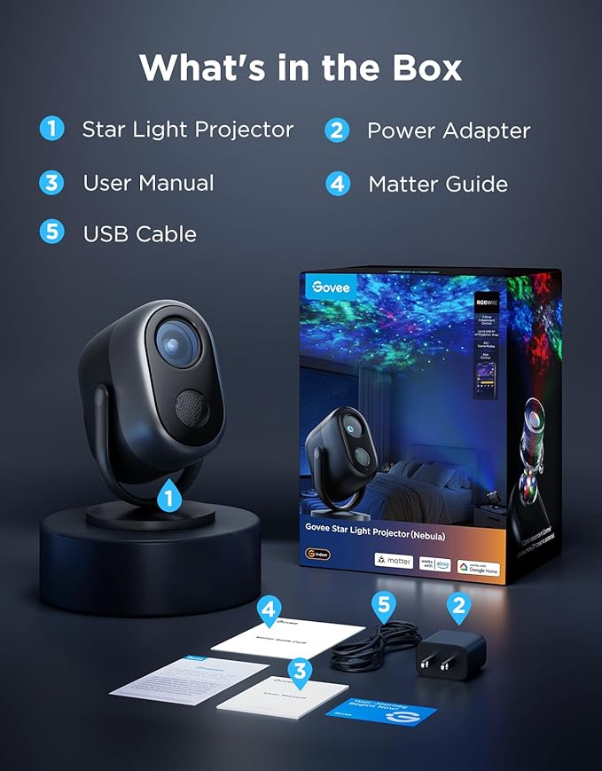 Govee Star Projector Lights, 7-Zone Colorful Nebula Effect, Work with Matter, 540ft² Coverage, LED