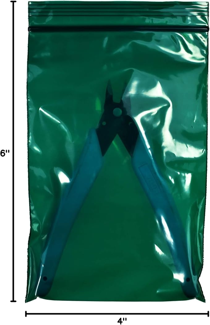 uGems 4" x 6" Green Reclosable Zipper Bags - 2-Mil, Pack of 100 - Resealable Plastic Bags for