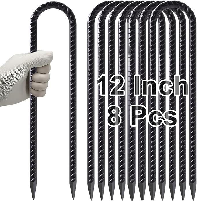VVOKGO Trampoline Stakes 12 Inches Anchors High Wind Heavy Duty, 8-Pack U Shaped Tie Down Anchor