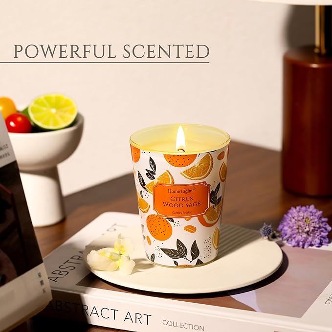 HomeLights Citrus Wood Sage Scented Candles | 6.7oz Soy Candles Eclectic Mixed Styles Large Candle
