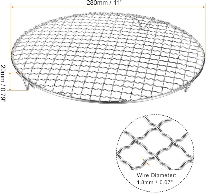 HARFINGTON 2pcs Round Cooking Rack 11-inch 201 Stainless Steel Cross Wire Barbecue Grill Net with