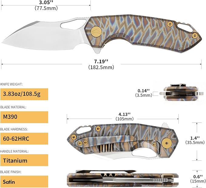 Folding Knife pocket knife EDC Knife With Clip Survival knife Camping knife - M390 Steel Titanium