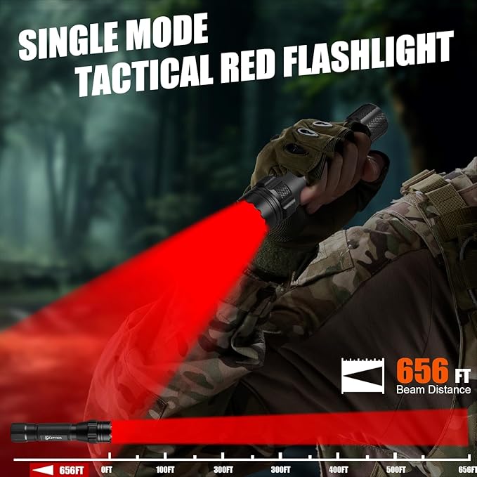 ULTRAFIRE Tactical Red Flashlight, 620nm-630nm High Purity Red LED Hunting Light,Super Bright 218