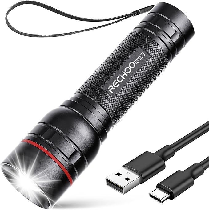 RECHOO Rechargeable Flashlights High Lumens, G1000 Super Bright Flash Light, Small Zoomable Led