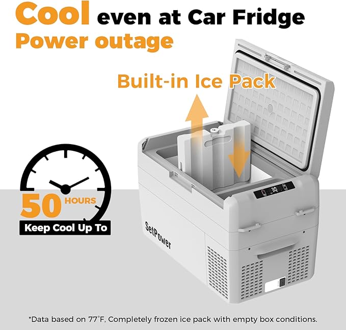 Setpower Car Refrigerator 50 Hours Backup Cooling 27 Quart 12 volt Fridge Portable Car Freezer 12V