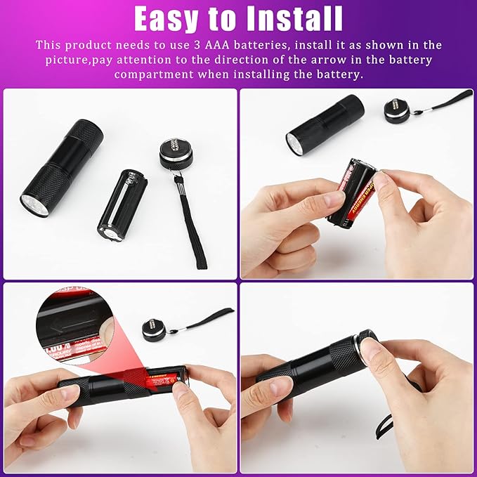 Hortsun Blacklight Flashlights Small UV Lights 395nm LED Portable Ultraviolet Light Detector Mini