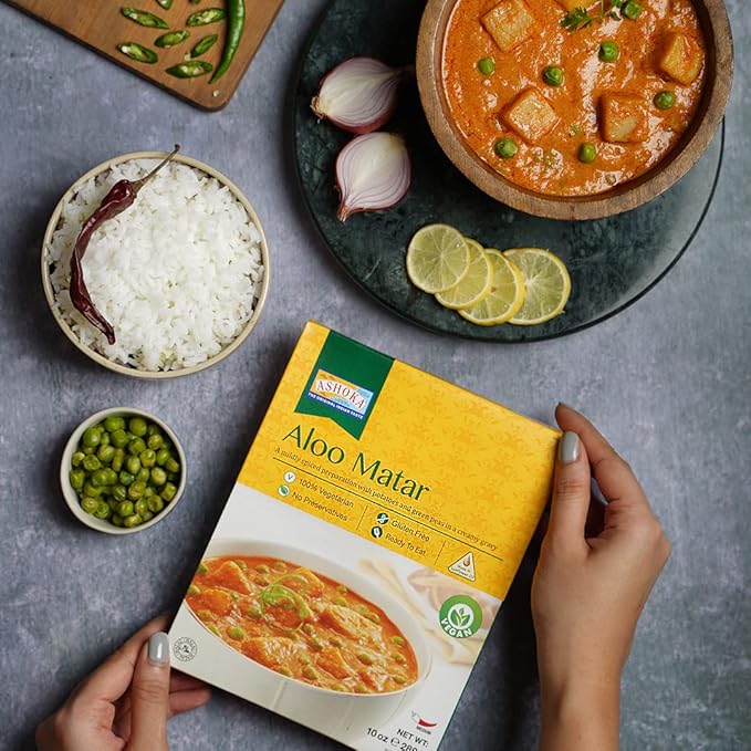 Ashoka Instant Meals 1932, All-Natural Vegan Potatoes & Peas, Kosher Certified Microwaveable Meals