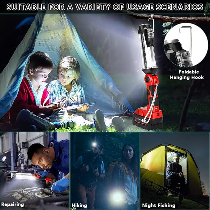 Cordless LED Work Light Compatible with Milwaukee 18v Battery, Hiesuan 35W 2000LM Outdoor