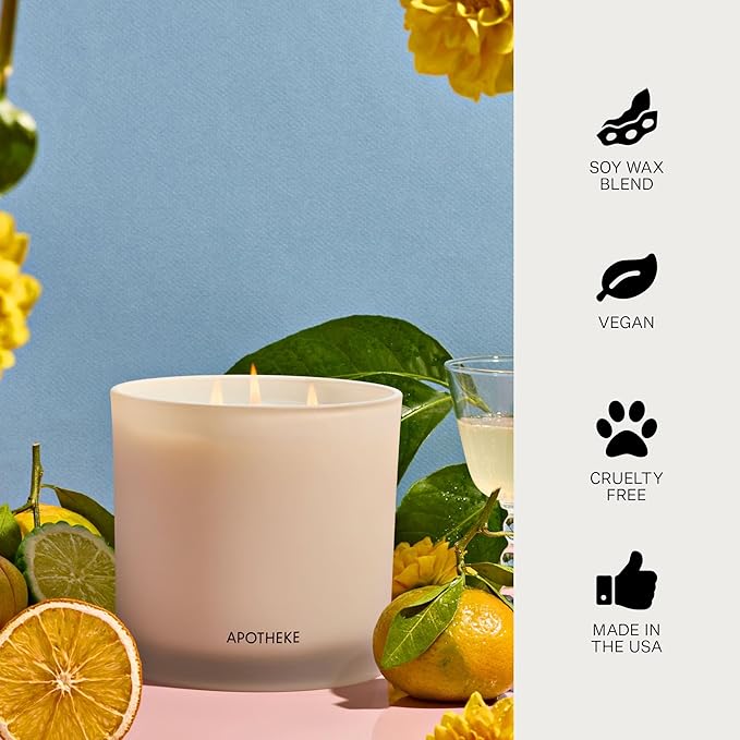 Apotheke 3-Wick Scented Candles for Home, Bergamot Tangerine - 26 oz Soy Wax Aromatherapy Jar