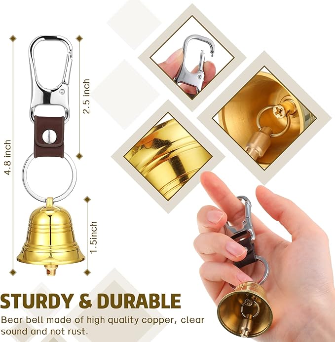 12 Pcs 1.5 Inch Loud Bear Bell with Whistle Set for Hikers Solid Brass Emergency 3 in 1 Bear Bells