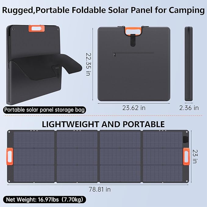 N-Type 16BB 200W Portable Solar Panel for Power Station,ETFE Foldable Solar Panel High 25%