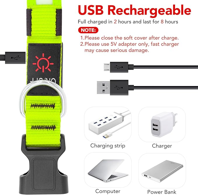 Vizpet LED Dog Collar, Light Up Dog Collar Adjustable USB Rechargeable Super Bright Safety Light