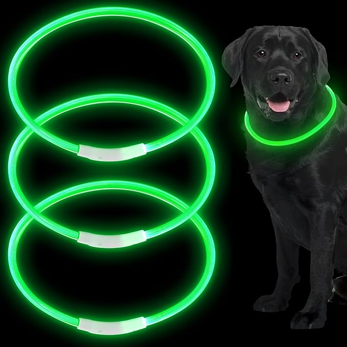 Weewooday 3 Pcs Dog Collar LED USB Rechargeable Lights Dog Necklace Collars Doggy Lights for Night