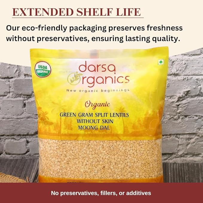 Darsa Organics Yellow Moong Dal (Split Yellow Mung Beans) 2 lb - USDA Organic, Non-GMO