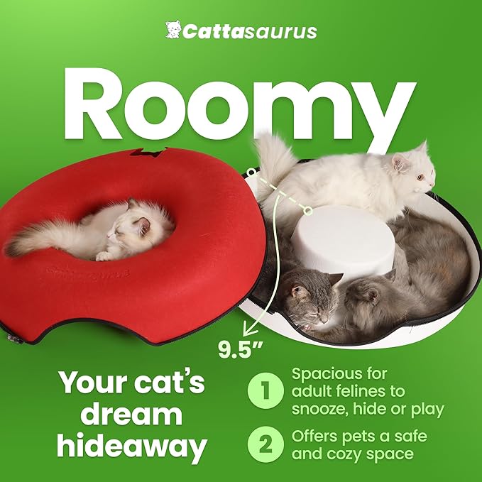 Cattasaurus Peekaboo Cat Cave, Extra Spacious for Multiple & Large Cats 12+ lbs, Scratch Detachable