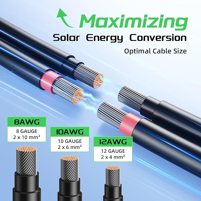 Bateria Power 6 Feet 8AWG Solar Panel Extension Cable, 10mm² Twin Wire Conductor Parallel Solar