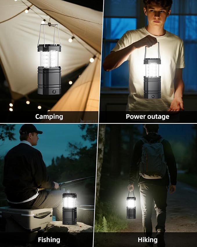 4 Pack Solar Camping Lantern with 1600mAh Rechargeable Battery, 30-Hour Runtime, 360° LED Tent