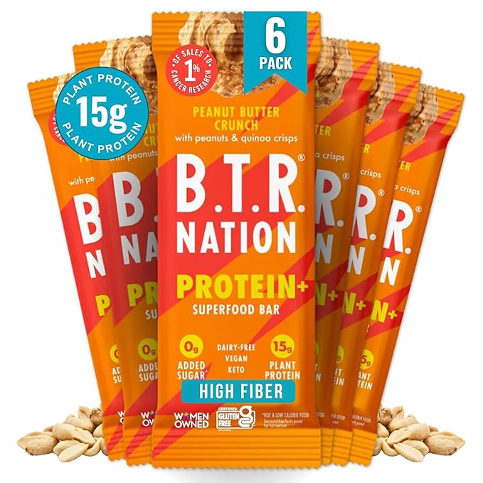 B.T.R Nation Vegan Keto Plant Based High Protein & HIgh Fiber Bars - Peanut Butter Crunch Protein+