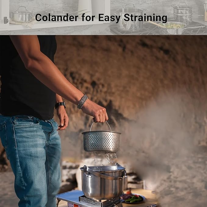 Camping Cookware Set 304 Stainless Steel Cooking Pots Pan Set with Travel Tote Bag For Camping