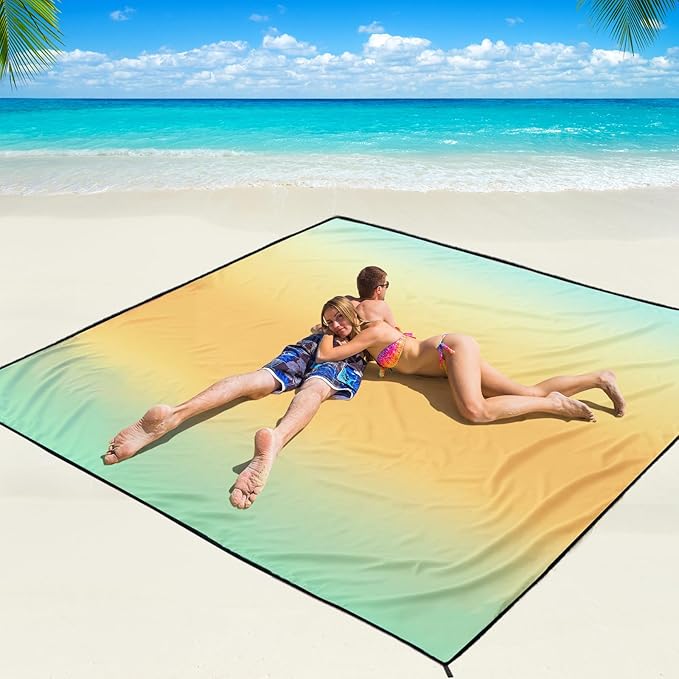 Beach Blanket Waterproof Sandproof Beach Mat 79" X 83"/10'x9'for 2-8 Adults Quick Drying Outdoor